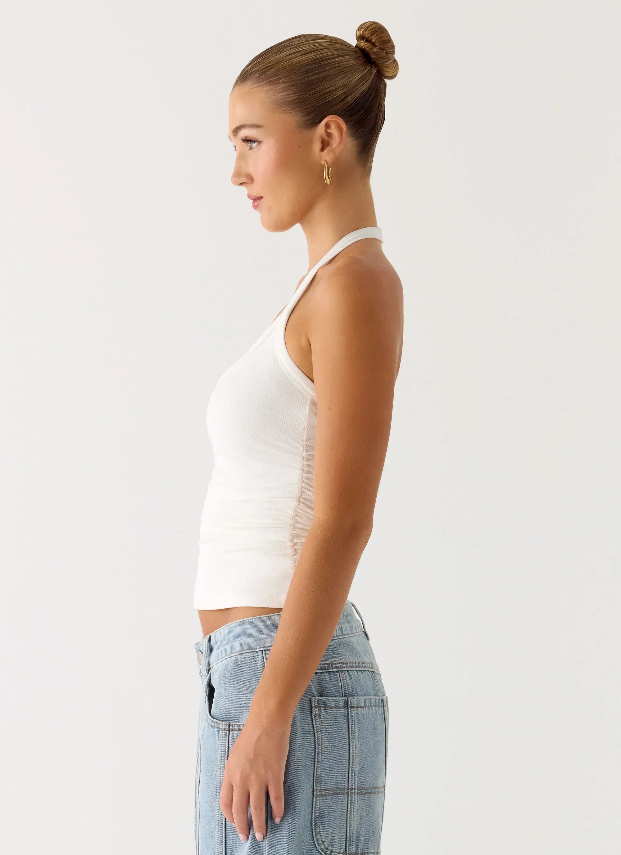 Naturi Ribbed Halter Top - White