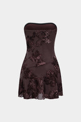 Jacquard Patchwork 3D Floral Strapless Sleeveless Mini Dress