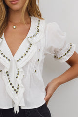 Suzie Embroidered Blouse in Off White