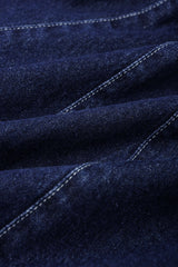 Denim V-Neck Asymmetrical  Button Stitching Short Sleeve Mini Dress