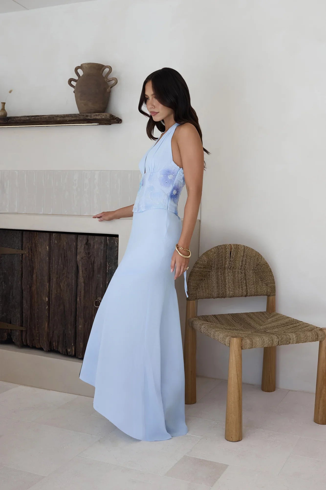 Cross The Seas Halter Maxi Dress Blue