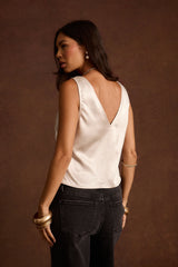 Ashby Cream Satin Studded Tank Top