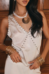 Ashby Cream Satin Studded Tank Top