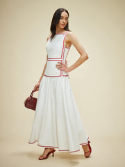 Updated | Lightweight Cotton Contrast Trim Dress with Back Tie