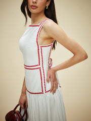 Updated | Lightweight Cotton Contrast Trim Dress with Back Tie