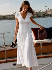 Cap Sleeve V Neck Hollow Midi Dress