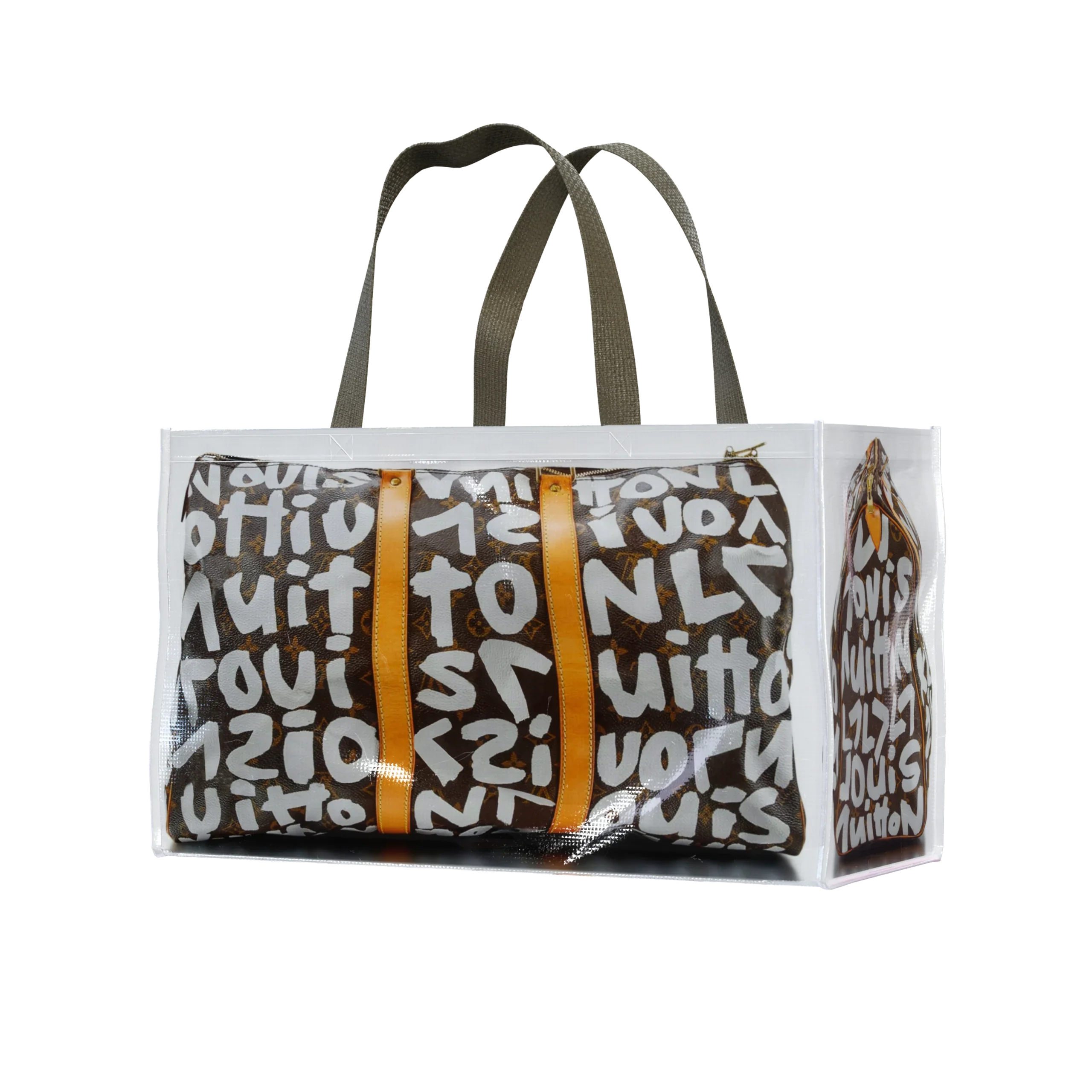 Tita Elvie Duffle Grocery Bag, Brown Canvas, Large