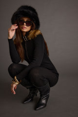 Bucket Down Black Faux Fur Hat