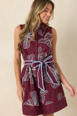 Drawn to You Burgundy & Light Blue Floral Embroidered Mini Dress