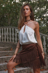 Canela Espresso Satin Fringe Sarong