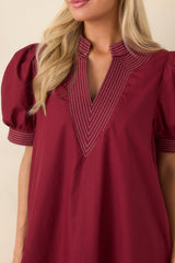 She Makes a Strong Point Burgundy Contrast Stitch Cotton Midi Dress
