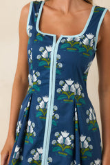 What I Had in Mind Deep Blue Floral Cotton Midi Dress