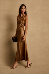 Cordon Bronze Satin Maxi Dress
