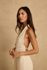 Costa Cream Plisse Halter Top
