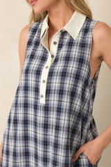 Small Town Story Navy Plaid Cotton Midi Dress