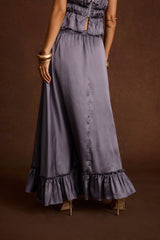 Dahlia Slate Satin Maxi Skirt