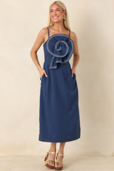 Quite the Impression Navy Rosette Midi Dress