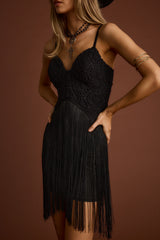 Finnley Black Crochet Fringe Mini Dress
