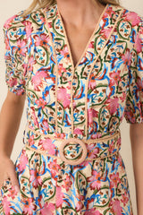 Picture Perfect Plans Ivory Multi Floral Cotton Belted Mini Dress