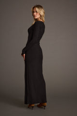 Gemma Black Long Sleeve Ribbed Maxi Dress