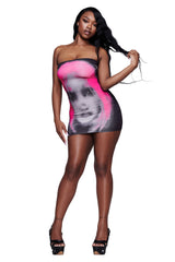 T-REX BLARE BOOB TUBE MINI DRESS - BLACK
