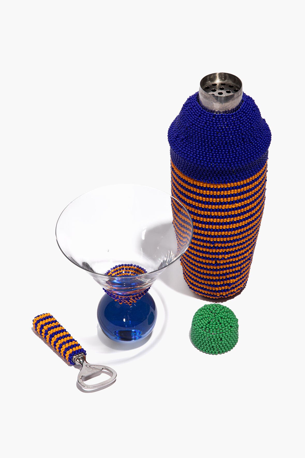 Beaded Martini Bar Set | Blue Stripe