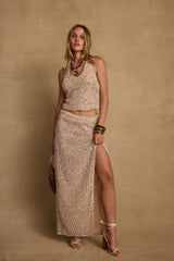 Ibiza Champagne Sequin Maxi Skirt
