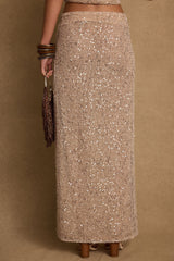 Ibiza Champagne Sequin Maxi Skirt