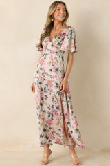Rosewood Romance Ivory Multi Floral Flutter Sleeve Maxi Dress