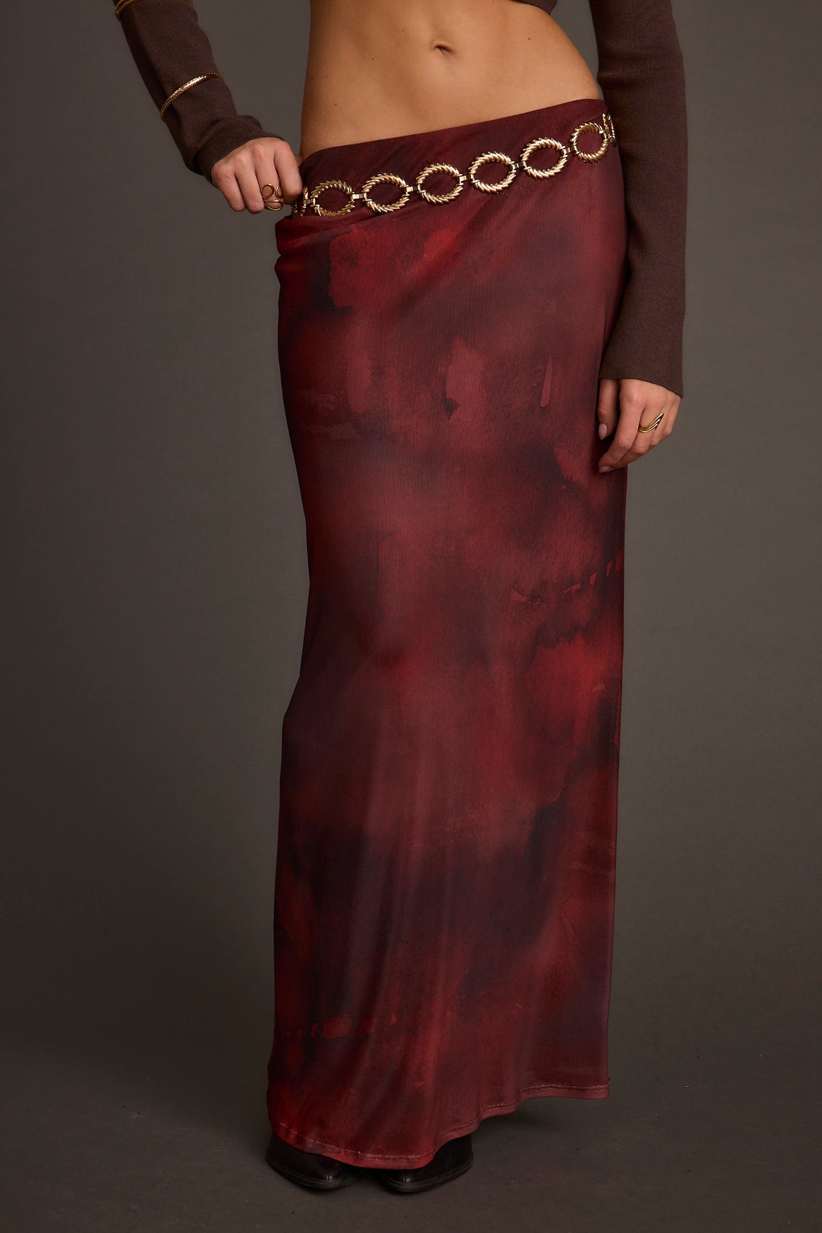 Julia Mulberry Blur Mesh Maxi Skirt