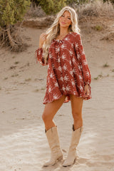 Marsala Floral Applique Embroidered Flowy Mini Dress