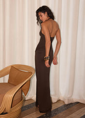 Monna Halter Wrap Maxi Dress - Chocolate