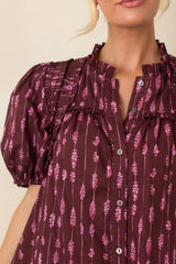 New Direction Wine & Pink Abstract Stripe Cotton Mini Dress