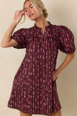 New Direction Wine & Pink Abstract Stripe Cotton Mini Dress
