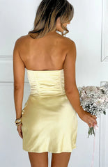 Sasha Yellow Ruched Twist Satin Mini Dress