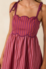Wrong Place, Right Time Plum & Burgundy Stripe Cotton Midi Dress