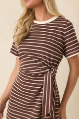 On Your Side Brown Stripe Tie Mini Dress