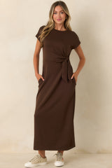 On a Side Note Chocolate Brown Side Tie Maxi Dress