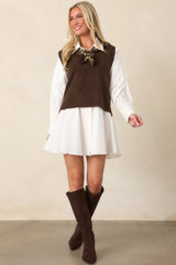 All The Angles White Cotton Pleated Detail Long Sleeve Button-Up Mini Dress
