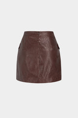 Faux Leather Metallic Asymmetrical Fake Pocket Skirt