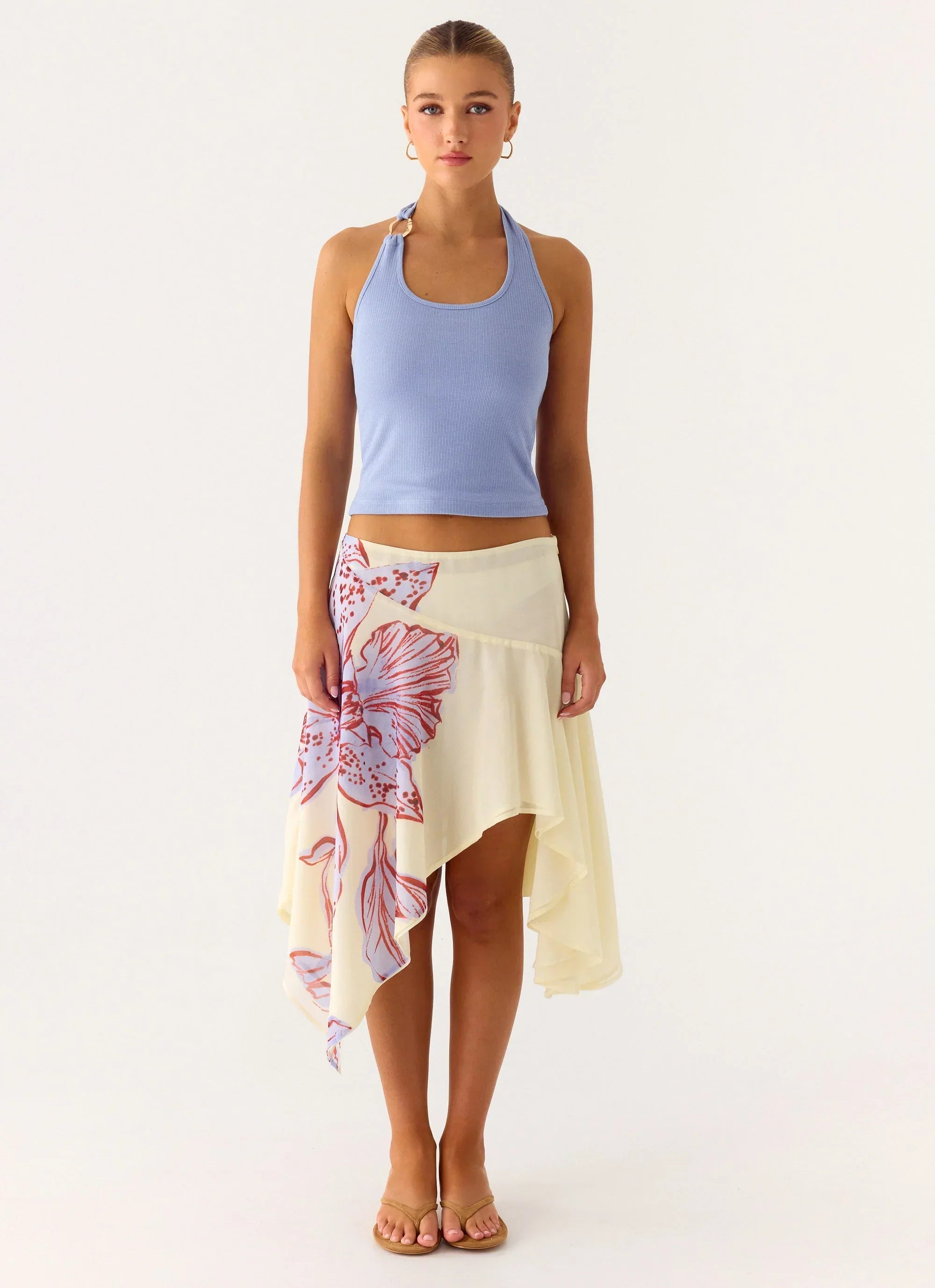 Kia Low Rise Asymmetrical Midi Skirt - Purple Floral