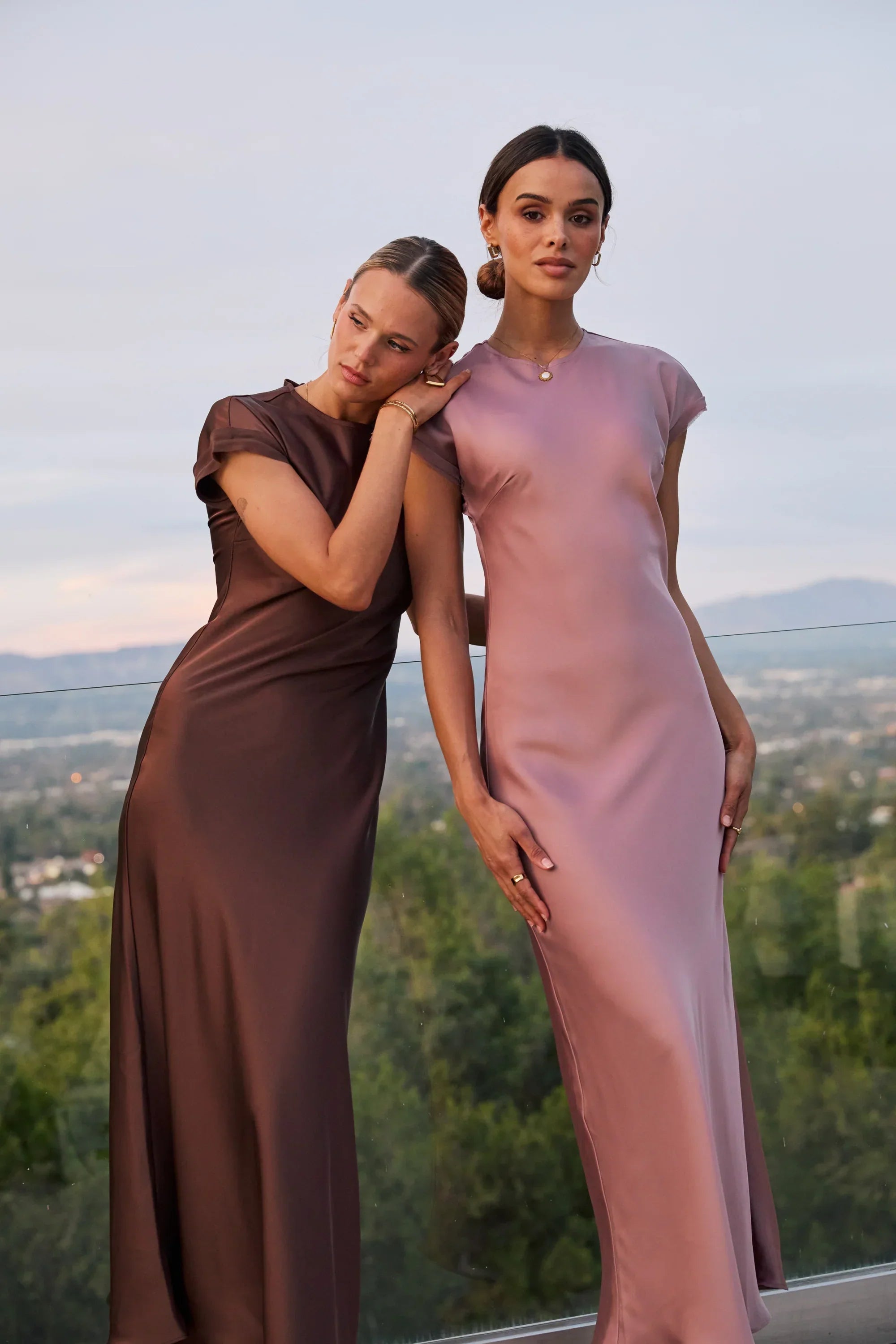 Hannah Satin Maxi Dress in Brown