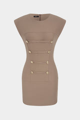Round Neck Napoleon Button Sleeveless Mini Dress
