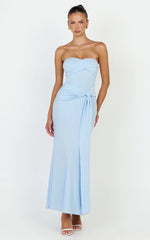 Aria Midi Dress - Strapless Tie Waist Dress in Light Blue