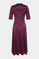 Satin Metallic Button Ruched Short Sleeve Midi Dress