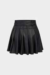 Faux Leather Metallic Belted Mini Skirt