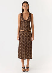 Malachie Lace Midi Skirt - Chocolate