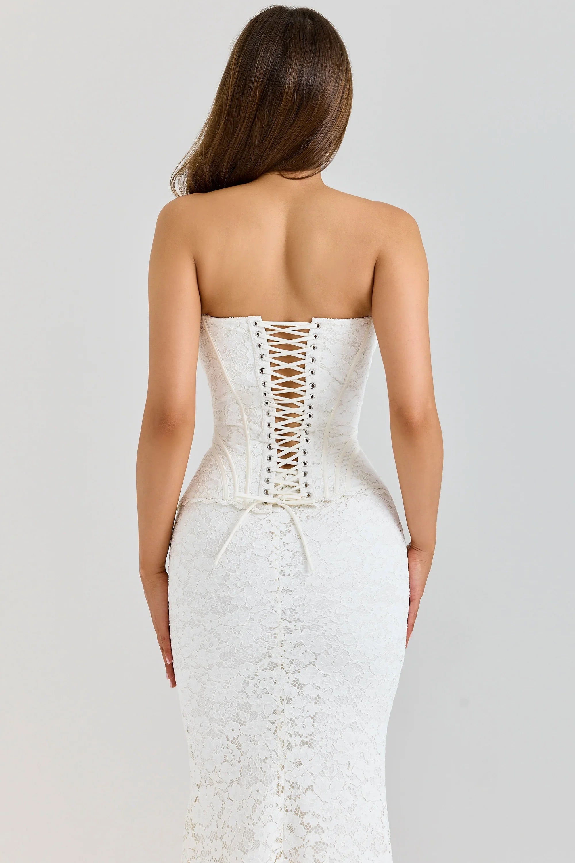ivory lace corset maxi dress