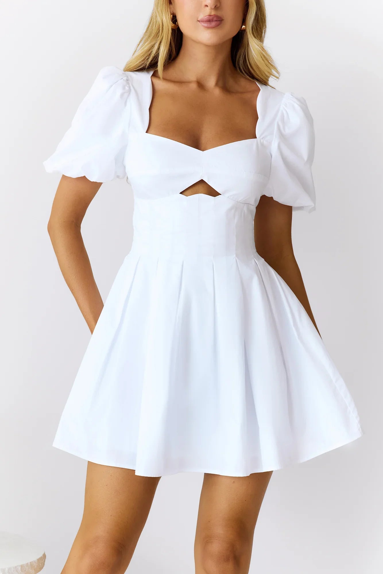 Seashore Soiree Short Sleeve Mini Dress White