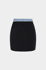 Knit Patchwork Denim Mini Skirt